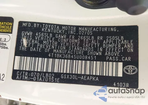 2005 Toyota Avalon Limited из США, поврежденный, VIN 4T1BK36B45U008451